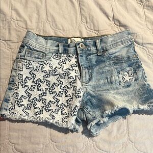 Jordache Blue and White Distressed Denim Shorts
